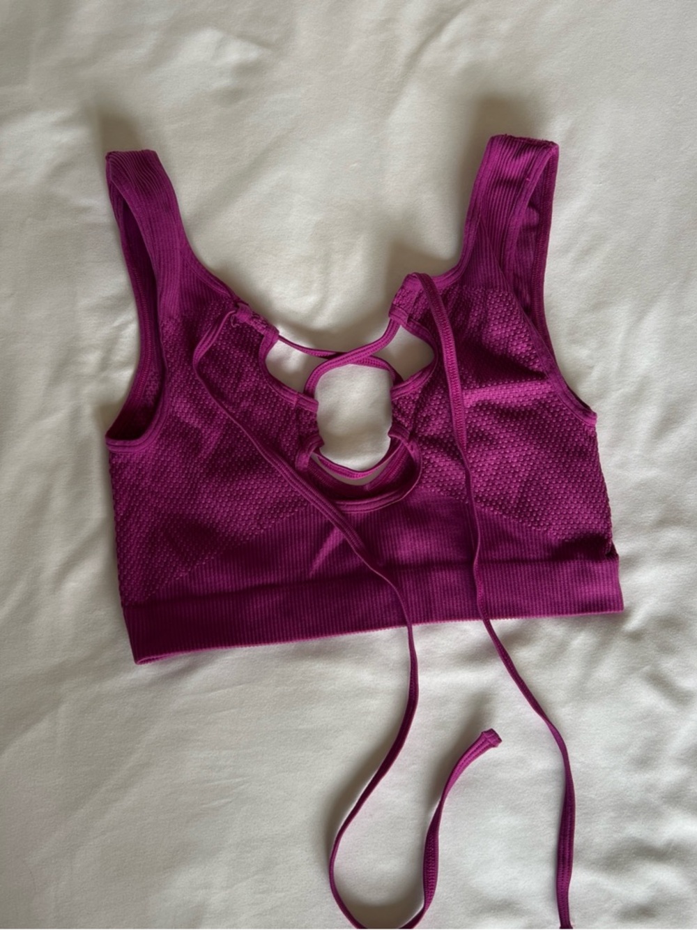 Urban Outfitters Ribbed Lace-Up Crop Bralette - Magenta